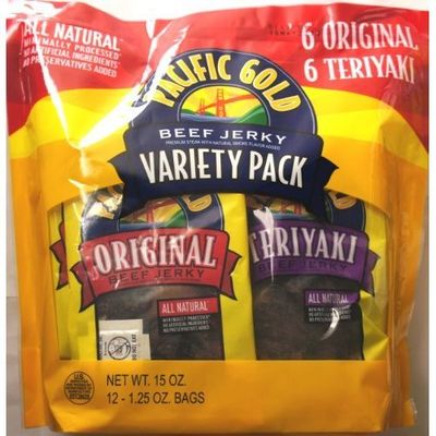 COS-SL 12 Variety Pack Pacific Gold Beef Jerky Premium Streak All Natural of 1.25 Bag