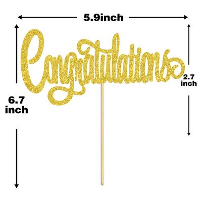 Congratulations Cake Topper, Congrats Grad Graduate, 2025 Graduation/Wedding/Birthday/Anniversary/Retirement Celebration Party Decorations Supplies, Gold Glitter