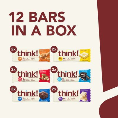 think! Protein Bars, High Protein Snacks, Gluten Free, Kosher Friendly,Variety Pack, Nutrition Bars, 2.1 Oz per Bar, 12 Count (Packaging May Vary)