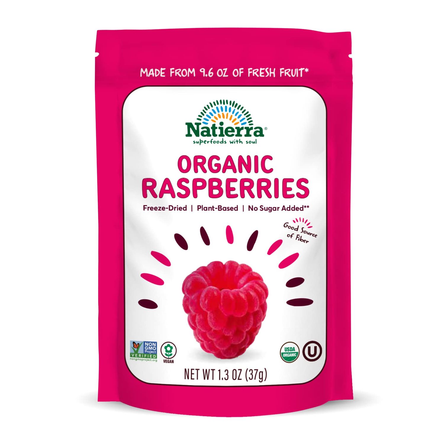 NATIERRA Nature&#39;s All Foods Organic Freeze-Dried Raspberries | Non-GMO &amp; Vegan | 1.3 Ounce