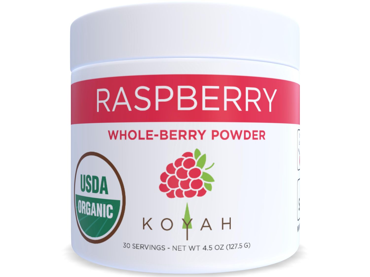 KOYAH - Organic Raspberry Powder 30 Servings (1 Scoop = 15 Raspberries), Freeze-Dried, Whole-Berry Powder, Equivalent to 450 Raspberries