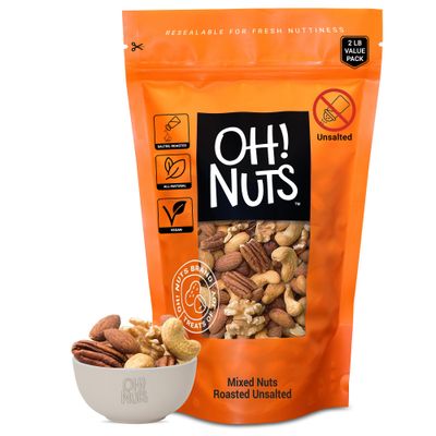 Mixed Nuts | Roasted Unsalted Cashews, Walnuts, Hazelnuts, Almonds | 2 lb | Packed in New York Zip-Seal Bag for Exceptional Freshness by Oh Nuts