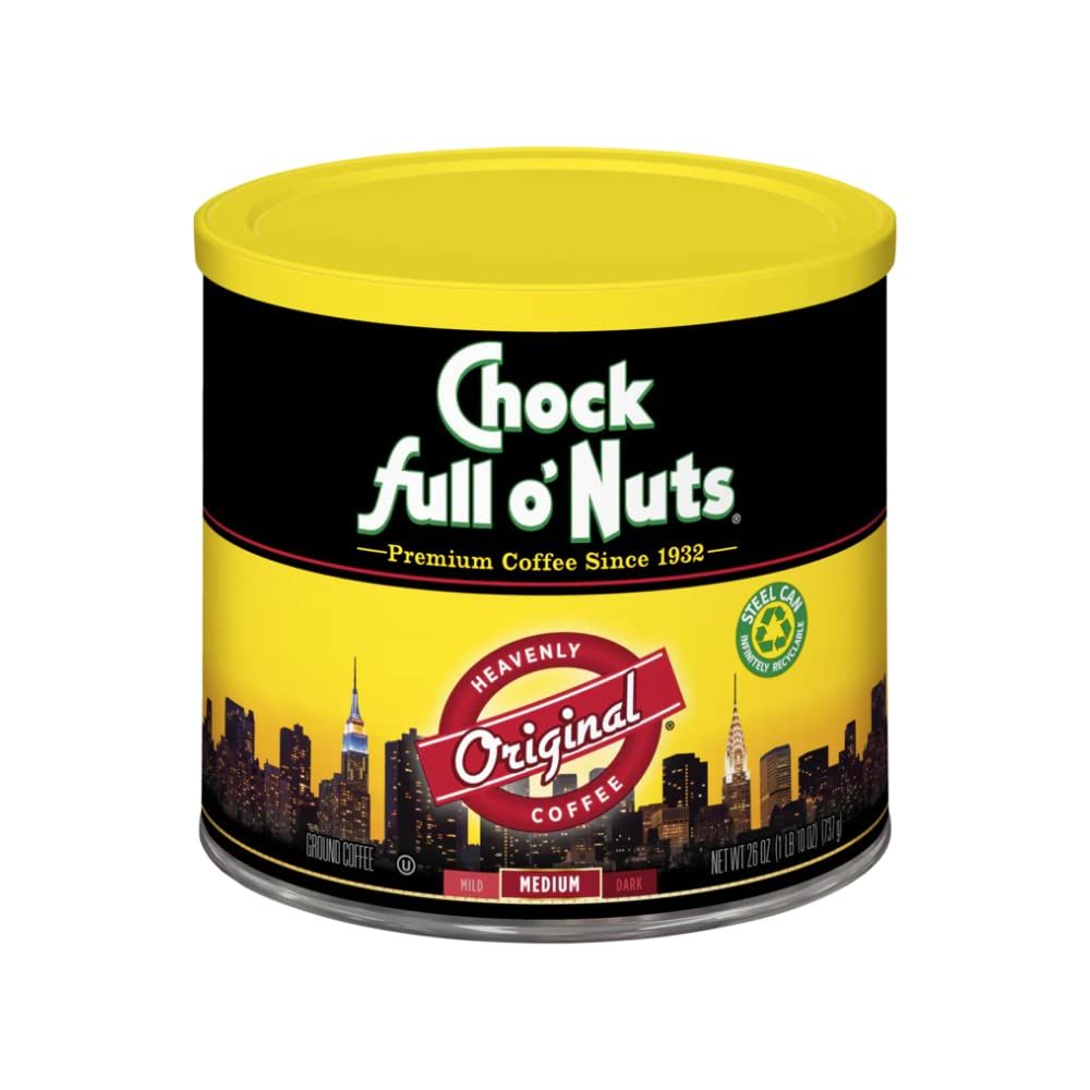 Chock Full oNuts Original Roast Ground Coffee, Medium Roast - Coffee Beans - Smooth, Full-Bodied Medium Blend with A Rich Flavor (26 Oz. Can)