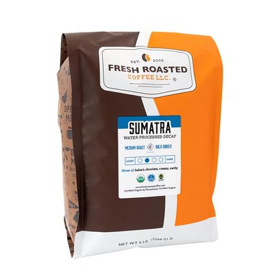 Fresh Roasted Coffee,100% Organic Sumatra Water Decaf | 5 lb (80 oz) | Single Origin | Medium Roast | RFA Kosher | Whole Bean