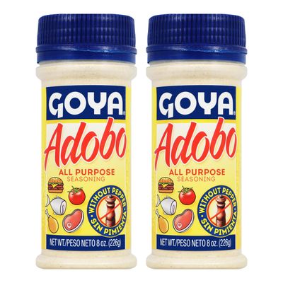 Adobo All Purpose Seasoning without Pepper by Goya, Poultry, Seafood, Meat, and Vegetable Seasoning, Fat Free and Calorie Free Latin Spice Blend, Mexican Seasoning, Pack of 2, 8oz. Bottles