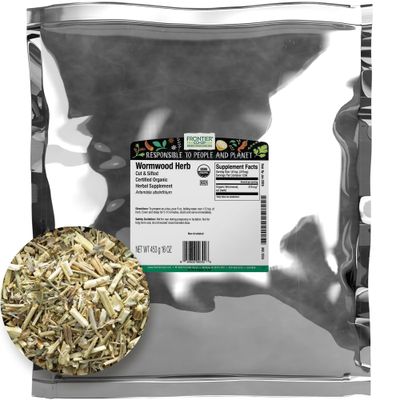 Frontier Co-op Organic Wormwood Herb, 1lb Bulk Bag, Cut &amp; Sifted - Artemisia Absinthium | Wormwood Tea and Herbal Uses, Kosher