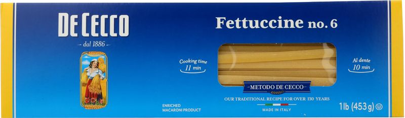 De Cecco Semolina Pasta, Fettuccine, 16 oz- Made in Italy, High in Protein &amp; Iron, Bronze Die (VSA0006p)