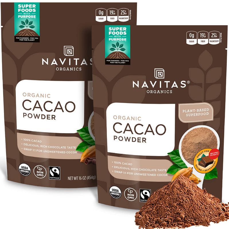 Navitas Organics Cacao Powder, 16 oz. Bags (Pack of 2) - Organic, Non-GMO, Fair Trade, Gluten-Free (19-002)