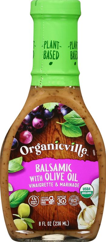 Organicville Balsamic with Olive Oil Vinaigrette &amp; Marinade - Plant Based Balsamic Vinaigrette Salad Dressing, USDA Organic, Non-GMO, 0g Added Sugar, Paleo, Whole 30, Gluten Free, Vegan - 8 Oz, 6 Pack