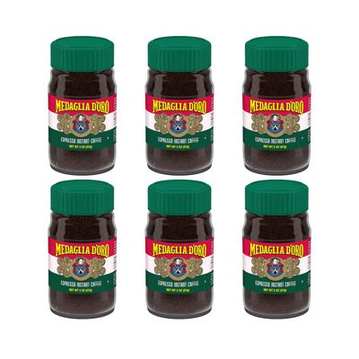Medaglia D&#39;Oro Instant Espresso, Dark Roast Coffee, 2 oz (Pack of 6 Jars)