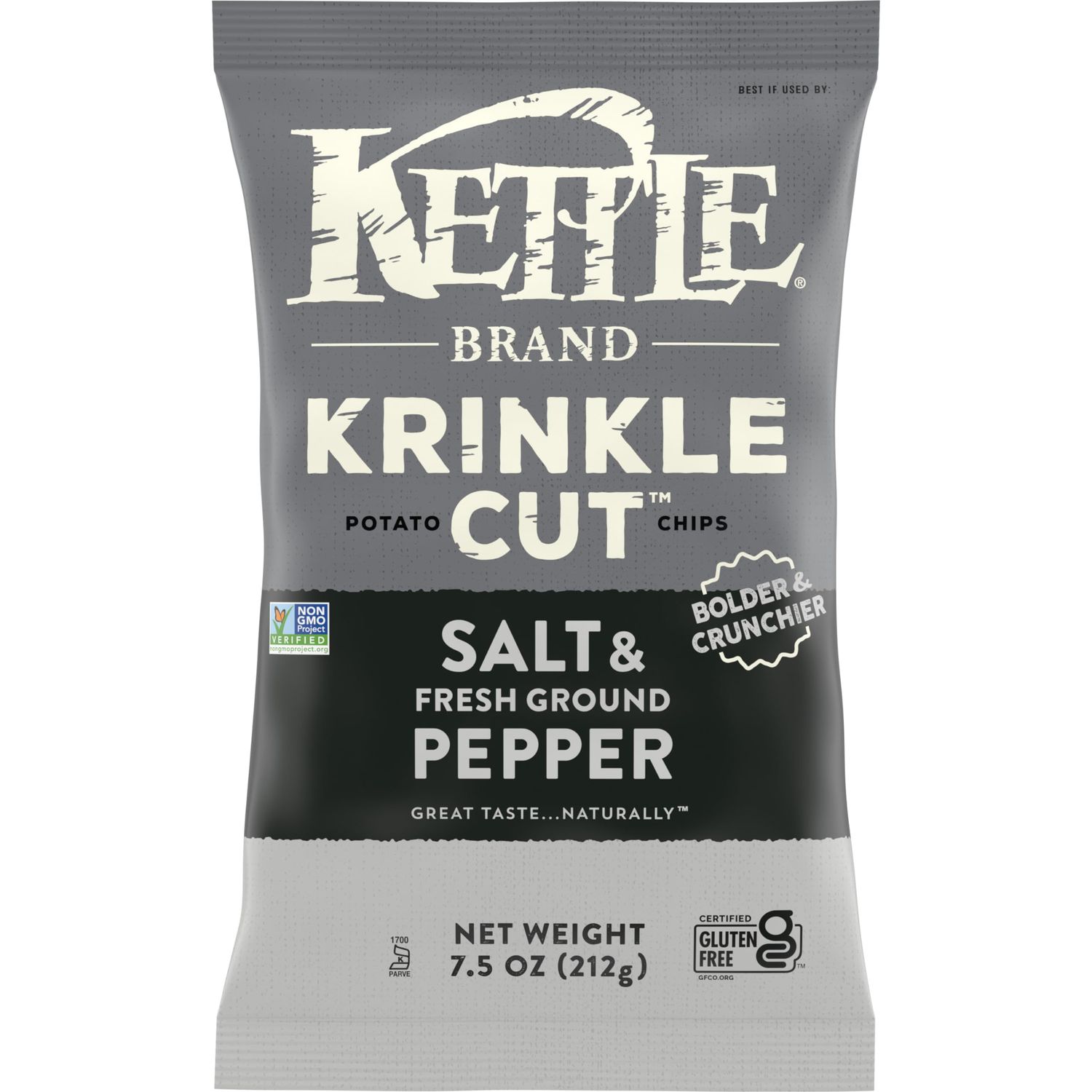 Kettle Brand Potato Chips, Krinkle Cut, Salt &amp; Fresh Ground Pepper Kettle Chips, 7.5 oz Bag