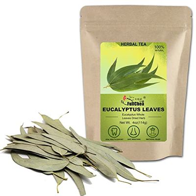 FullChea - Dried Eucalyptus Leaves - 4oz/114g - Hojas de Eucalipto - Premium Chinese Dried Eucalyptus Herb Whole Leaf - Non-GMO - Caffeine-free - Easy Breathing Support