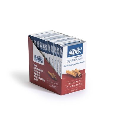 Epic Xylitol Chewing Gum - Sugar Free & Aspartame Free Chewing Gum Sweetened w/Xylitol for Dry Mouth & Gum Health (Cinnamon, 12-Piece Pack, 12 Packs)