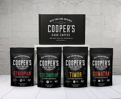 Gourmet Decaffeinated Coffee Sampler Gift Box Set | Whole Bean Coffee 4 bags, Ethiopian, Colombian, Timor, Sumatra Water Processed (Whole Bean, 16oz Decaf)