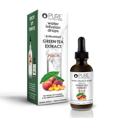 Pure Inventions Antioxidant Green Tea Extract - Peach Flavored - Water Infusion Drops - No Sugar, Calories, or Artificial Sweeteners - 30 Servings - 1oz Each