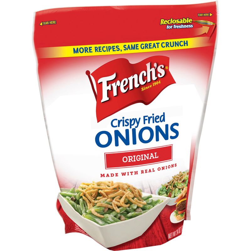 French&#39;s Original Crispy Fried Onions, 24 oz - One 24 Ounce Bag of Crunchy Fried Onions to Sprinkle on Salads, Potatoes, Chicken, Burgers and Green Bean Casseroles