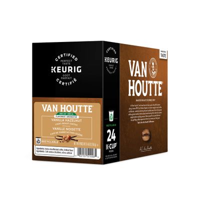 Van Houtte, Vanilla Hazelnut Decaf, Single-Serve Keurig K-Cup Pods, Light Roast Coffee, 48 Count (2 Boxes of 24 Pods)