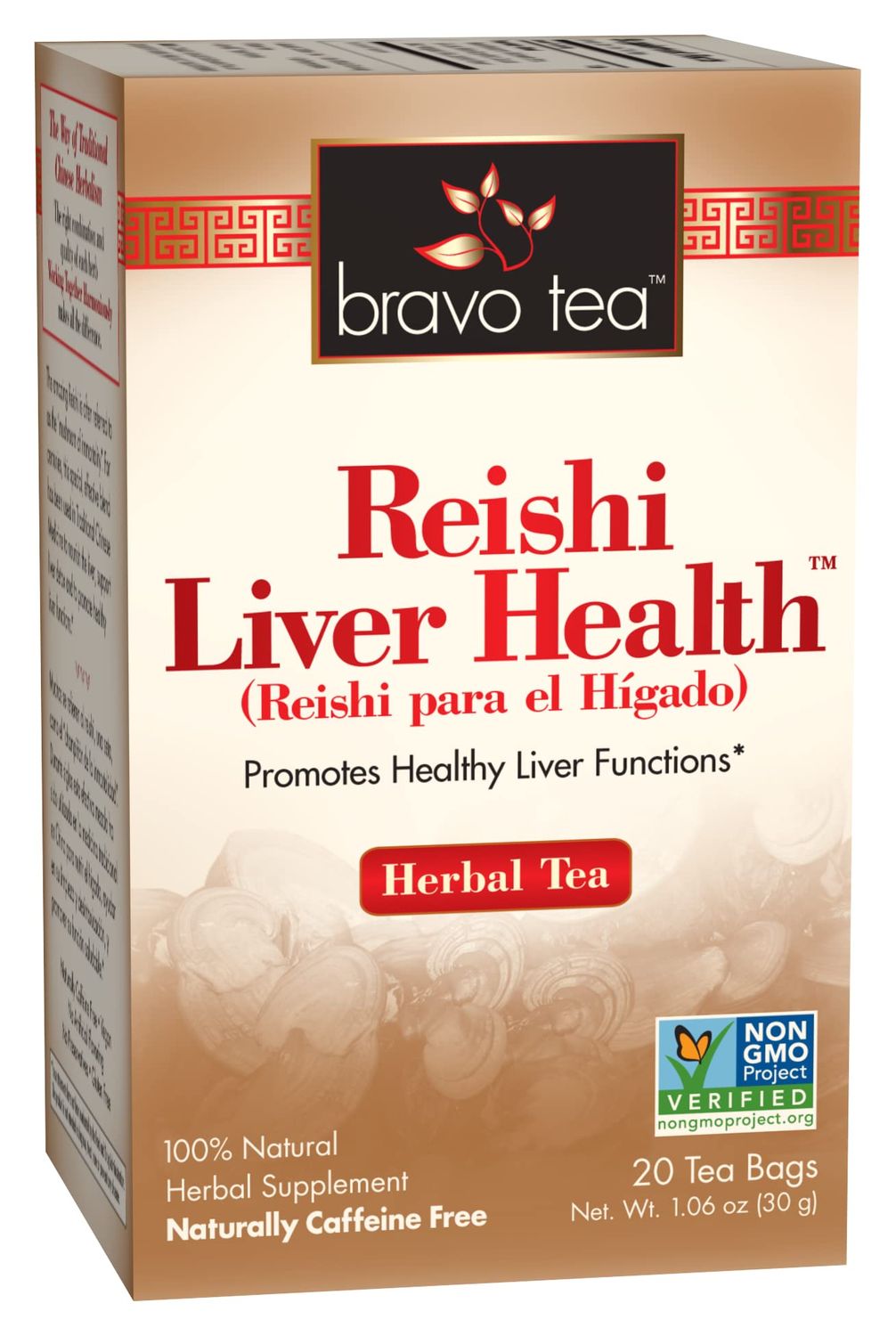 Bravo Tea Reishi Liver Health Herbal Tea Caffeine Free, 20 Tea Bags
