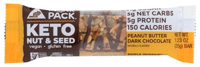 Munk Pack Keto Peanut Butter Dark Chocolate Bar, Gain Free and Plant Based, 1G Sugar, 3G Net Carbs, 5G Protein, 1.23 Oz (Pack of 12)