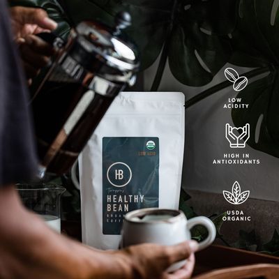 Healthy Bean Coffee Thrive Morning Blend - Organic Whole Bean Coffee Medium Roast - Low Acid Whole Bean Coffee, Smooth, Rich Flavor - USDA Organic Low Acid Coffee Beans, Mycotoxin Free Coffee, 11oz