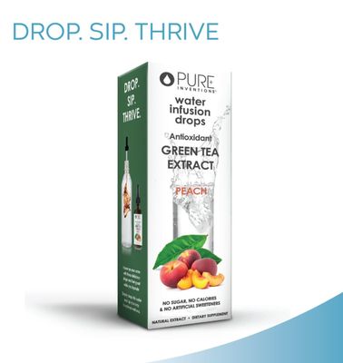 Pure Inventions Antioxidant Green Tea Extract - Peach Flavored - Water Infusion Drops - No Sugar, Calories, or Artificial Sweeteners - 30 Servings - 1oz Each