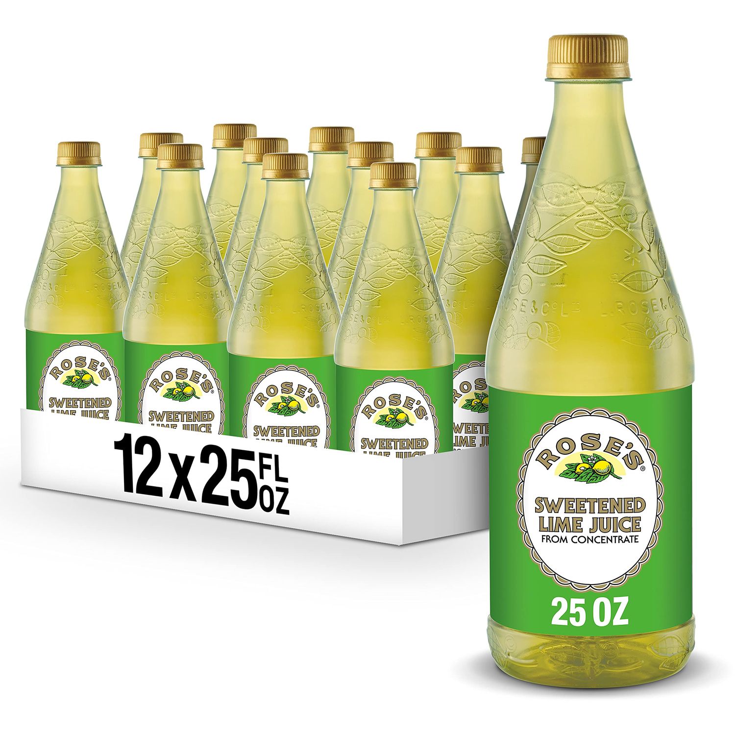 Rose&#39;s Sweetened Lime Juice, 25 fl oz bottle (Pack of 12), Made with Real Lime Juice, Mixer to Add to Cocktails and Non-Alchoholic Drinks, Trusted by Bartenders