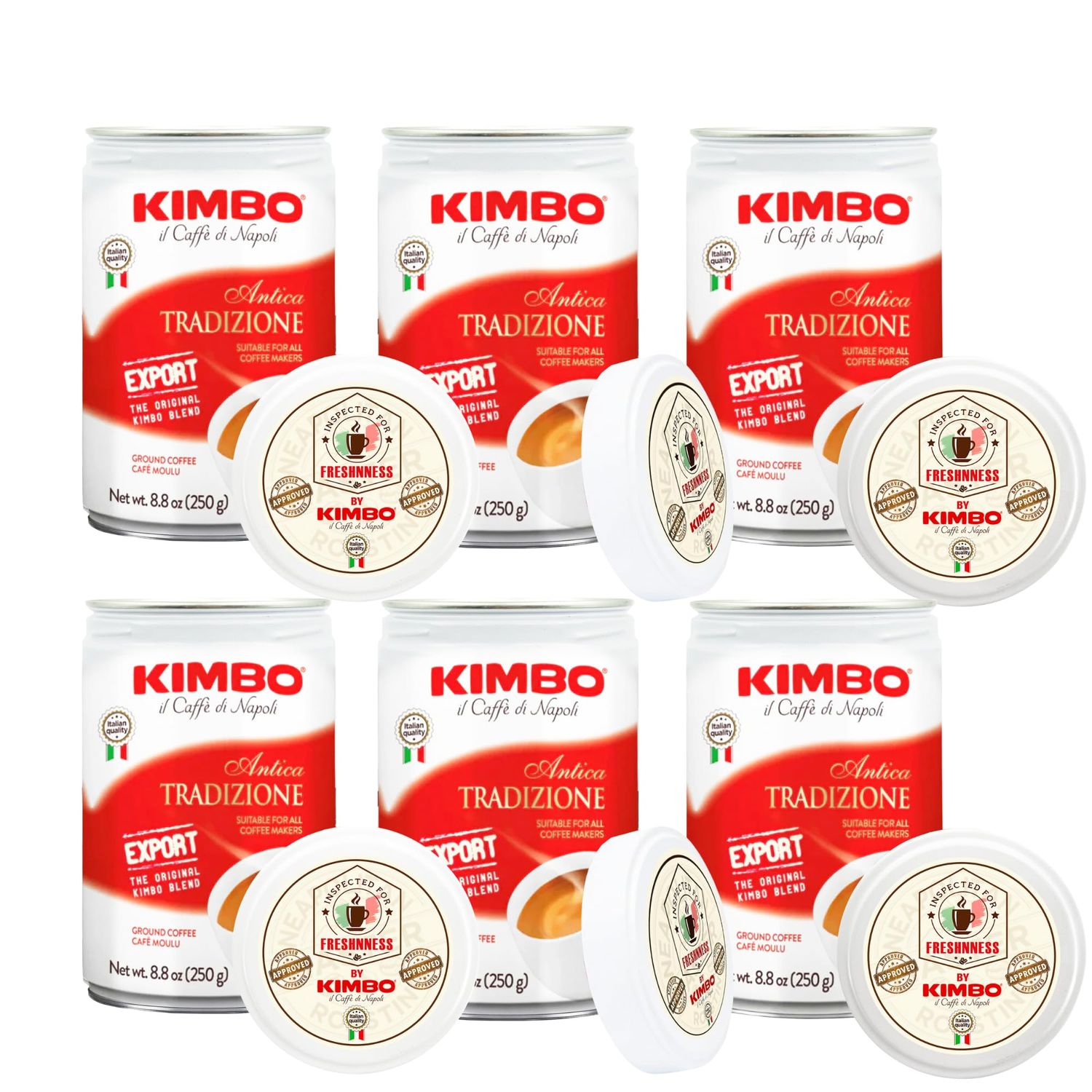 Kimbo Antica Tradizione Ground Coffee | Suitable For All Coffee Makers | The Original Kimbo Blend | 8.8 oz cans [Pack of 6]