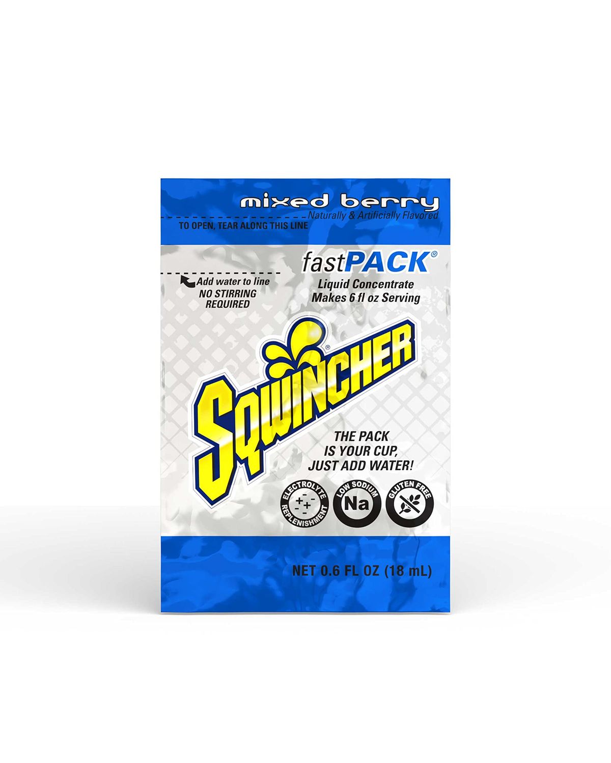 Sqwincher Fast Pack Liquid Concentrate, Mixed Berry, .6 fl oz (4 Packs of 50)