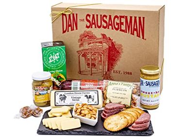 Dan the Sausagemans Party Gift Basket Assortment Fresh Naturally Smoked Summer Sausage, Mustard and Cheese. Fullsize Portions, Gift Messaging.