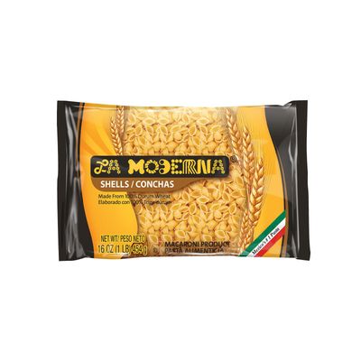 LA MODERNA, Conchas, Pasta, Hecha con Smola de Trigo Durum, Enriquecida con Vitaminas y Hierro, 16 oz, Pack de 20