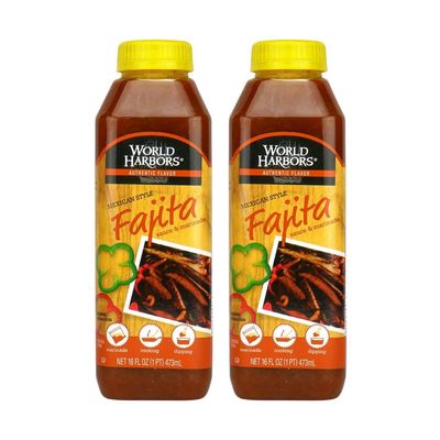 World Harbors Mexican Style Fajita Marinade Pure Mexican Flavors | Perfect for Fajita Meat, Fajita Chicken, and Fajita Veggies. Grill Master&#39;s Secret for Fajitas Made in USA 16-Fl Oz (Pack of 2)