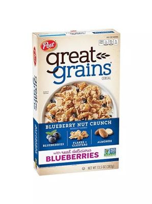 Post Great Grains Blueberry Morning Cereal, 13.5 Oz. Box (2 Pack)