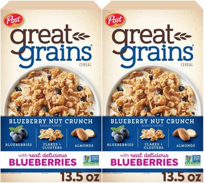 Post Great Grains Blueberry Morning Cereal, 13.5 Oz. Box (2 Pack)