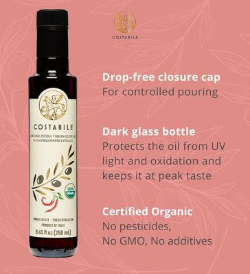 Hot Chili Oil. Infused Extra Virgin Hot Olive Oil from Italy. Spicy Chili Oil made with Organic Hot Oil. Perfect Chilli Oil Spicy for Pizza - COSTABILE 8.45 Fl. Oz.