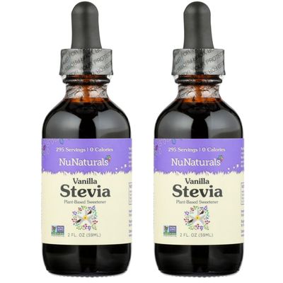 NuNaturals Liquid Vanilla Stevia, Sugar-Free Sweetener, Plant-Based Sugar Substitute, Zero Calorie, 2oz (2-Pack)