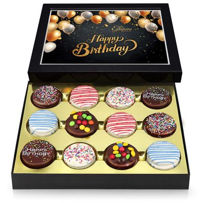 Birthday Cookies Gift Basket for Men and Women - Gourmet Chocolate Cookies, Happy Birthday treats for Food Gifts by Empire Delights, 12 Count Chocolate Gift Box