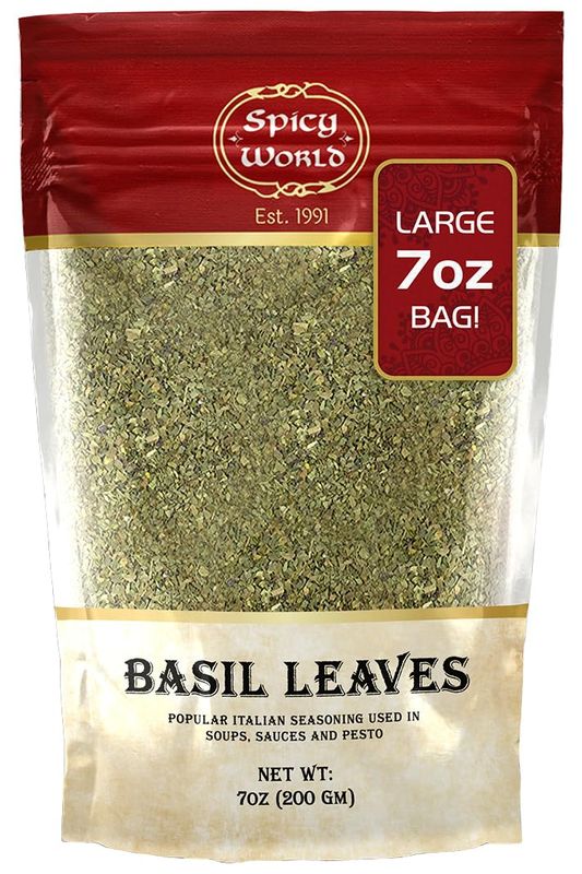 Dried Basil Leaves 7oz (200g) - Natural, Non-GMO, Vegan, Ayurveda Herb - by Spicy World