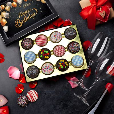 Birthday Cookies Gift Basket for Men and Women - Gourmet Chocolate Cookies, Happy Birthday treats for Food Gifts by Empire Delights, 12 Count Chocolate Gift Box