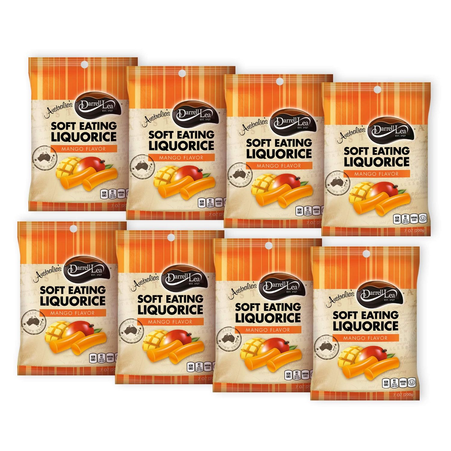 Darrell Lea Mango Flavored Soft Australian Licorice, Non GMO, 7 Ounces (Pack Of 8)
