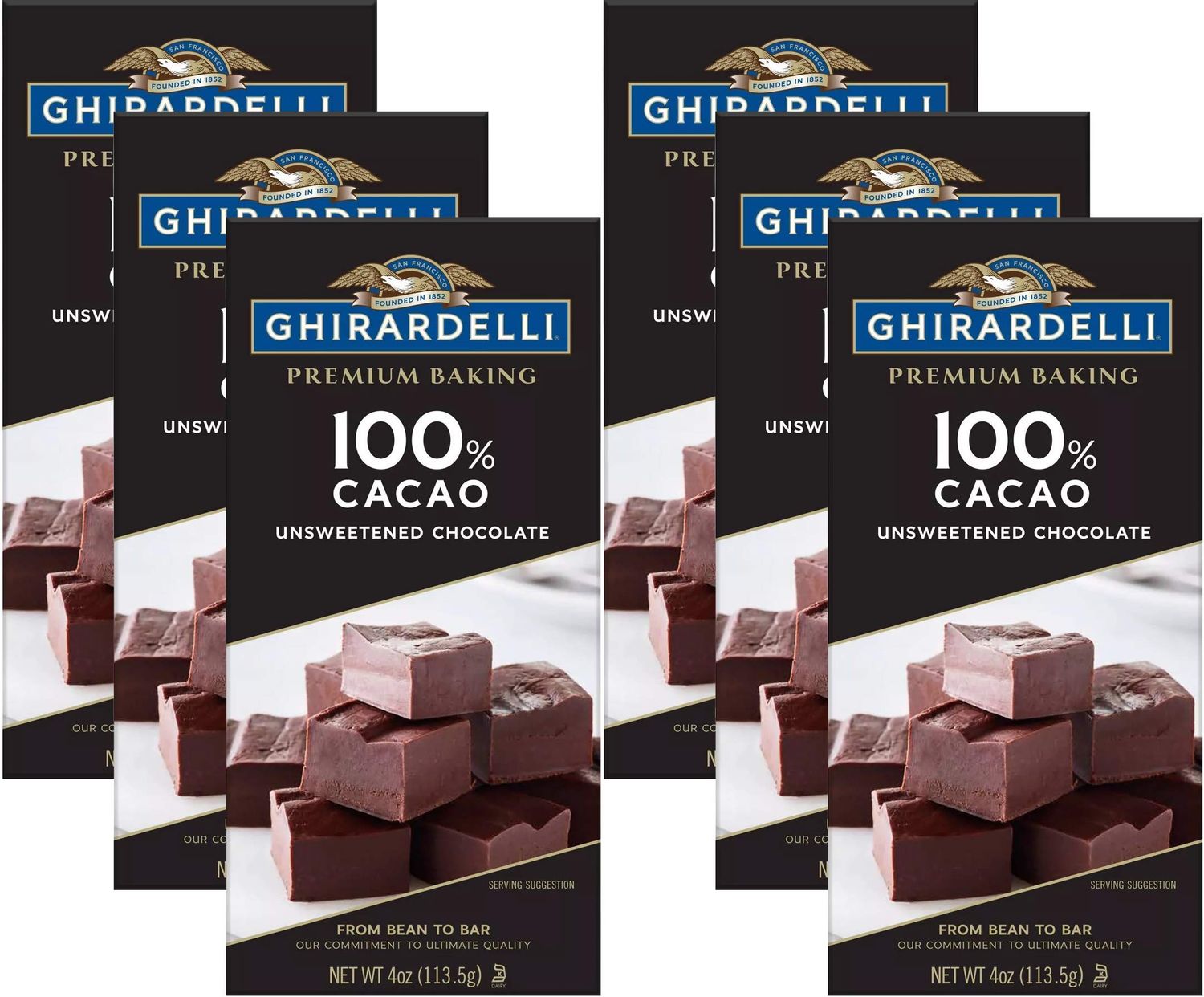 Ghirardelli Chocolate Baking Bar, 100% Cacao Unsweetened Chocolate, 4-Ounce Bars (Pack of 6)