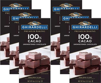 Ghirardelli Chocolate Baking Bar, 100% Cacao Unsweetened Chocolate, 4-Ounce Bars (Pack of 6)