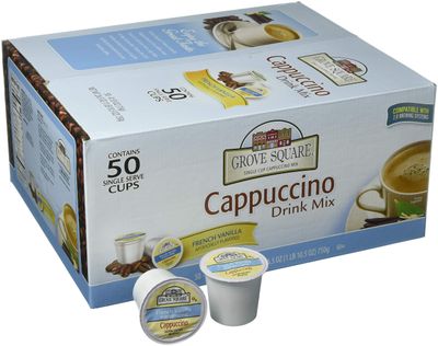 Grove Square Cappuccino Pods, French Vanilla, Single Serve, 50 Count (Pack of 1) - Packaging May Vary