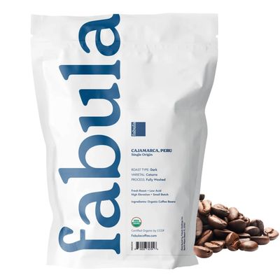 Fabula Coffee Dark Roast Whole Beans - Organic - Low Acid - Single Origin -Non GMO - Mold Free - 12 Ounces