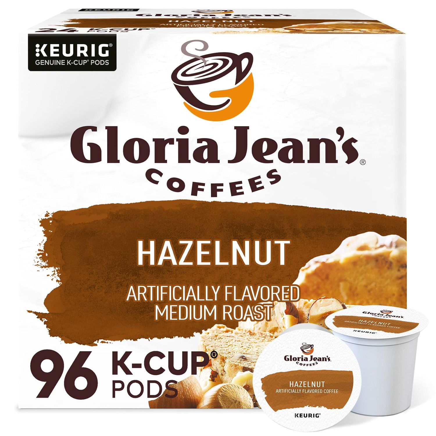 Gloria Jean&#39;s Coffees Hazelnut, Single-Serve Keurig K-Cup Pods, Flavored Medium Roast Coffee, 96 Count