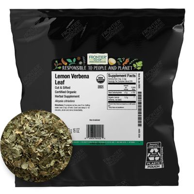 Frontier Co-op Organic Cut &amp; Sifted Lemon Verbena Leaf 1lb - Loose Leaf Lemon Verbena Tea - Cafe, Restaurant Supply - Resealable Wholesale Bulk Bag