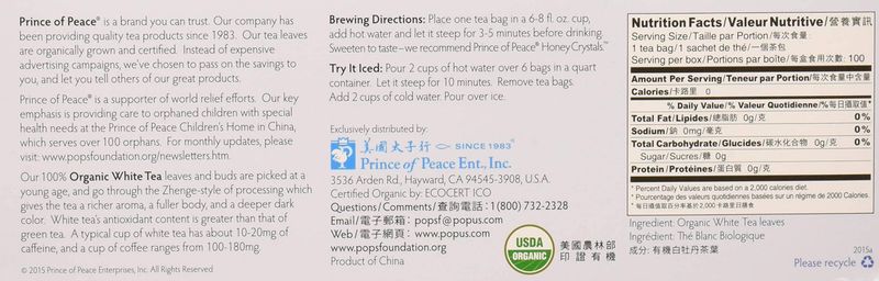 Prince of Peace Organic White Tea 100ct