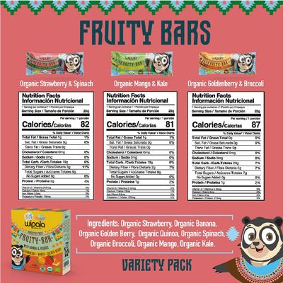 Wipala KIDS Organic Fruit Bars, Variety Mix, Vegan, Non-GMO, Healthy Snack (12 Pack)