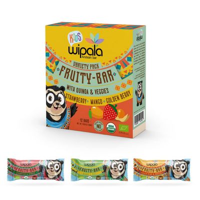 Wipala KIDS Organic Fruit Bars, Variety Mix, Vegan, Non-GMO, Healthy Snack (12 Pack)