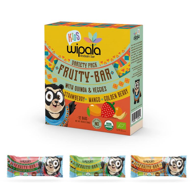 Wipala KIDS Organic Fruit Bars, Variety Mix, Vegan, Non-GMO, Healthy Snack (12 Pack)