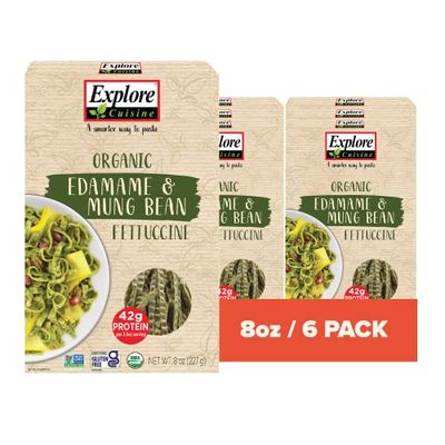 Explore Cuisine Organic Edamame &amp; Mung Bean Fettuccine -Easy-to-Make Pasta - High in Plant-Based Protein - Non-GMO, Gluten Free, Vegan, Kosher, 8 oz (Pack of 6)